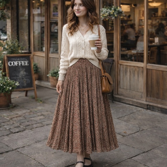 Abercrombie & Fitch Dresses & Skirts - Abercrombie & Fitch Petite Floral Pleated Midi Skirt Brown Size M NWT